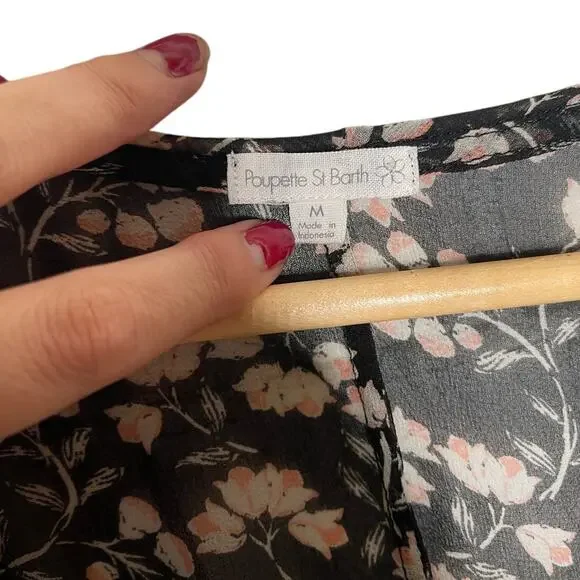 Poupette St Barth M Sheer Ilona Maxi Wrap Dress 100% Silk Long Sleeve Black NEW! - Picture 6 of 11